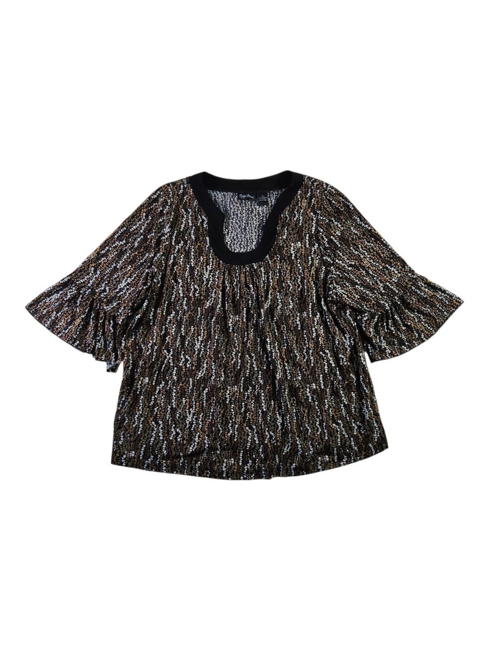 Maggie Barnes Black and Gold Textured Bell Sleeve Top